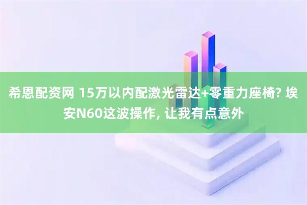 希恩配资网 15万以内配激光雷达+零重力座椅? 埃安N60这波操作, 让我有点意外